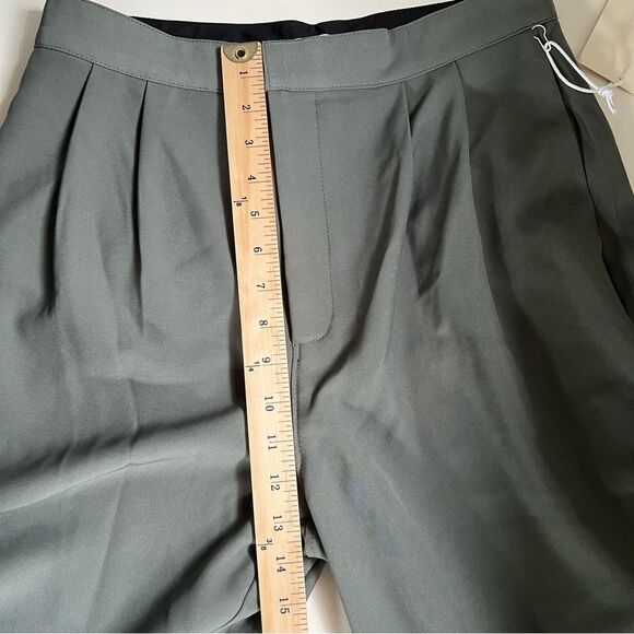 All:Row Pants Trousers Wide Leg High Waist Pleated Green Size Medium Annie Hall - Picture 9 of 10